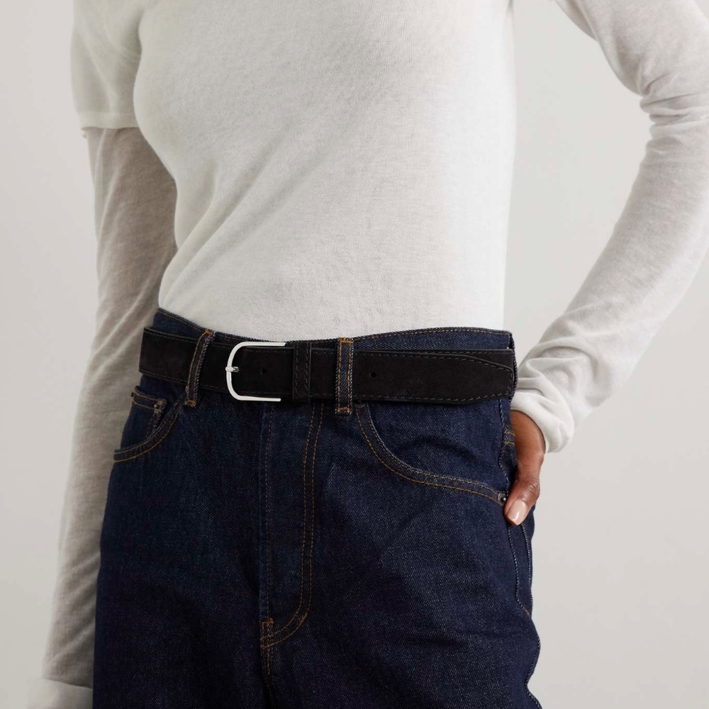 TOTEME Bold Wide Trouser Belt in Suede Espresso Dark Brown Size 80 - Picture 8 of 9